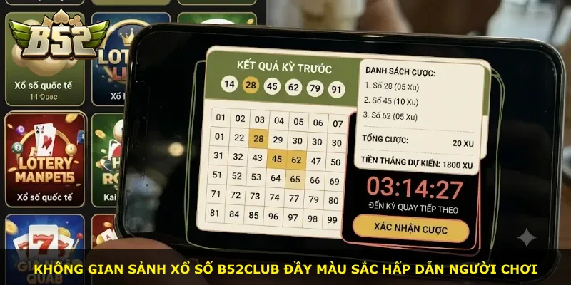 Không gian sảnh xổ số B52Club đầy màu sắc hấp dẫn người chơi